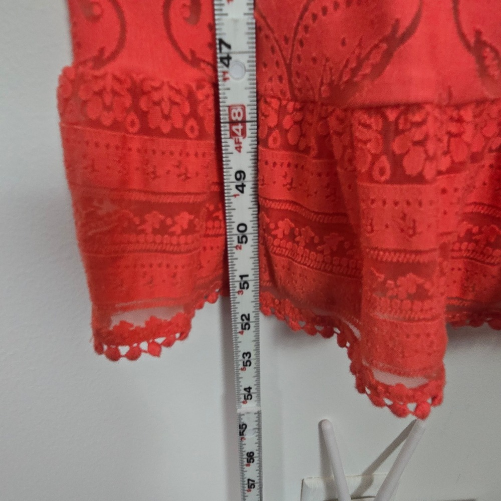 Farm Rio Anthropologie Maxi Dress Womens L Coral Lace Boho Tropical Whimsigoth - Picture 8 of 11